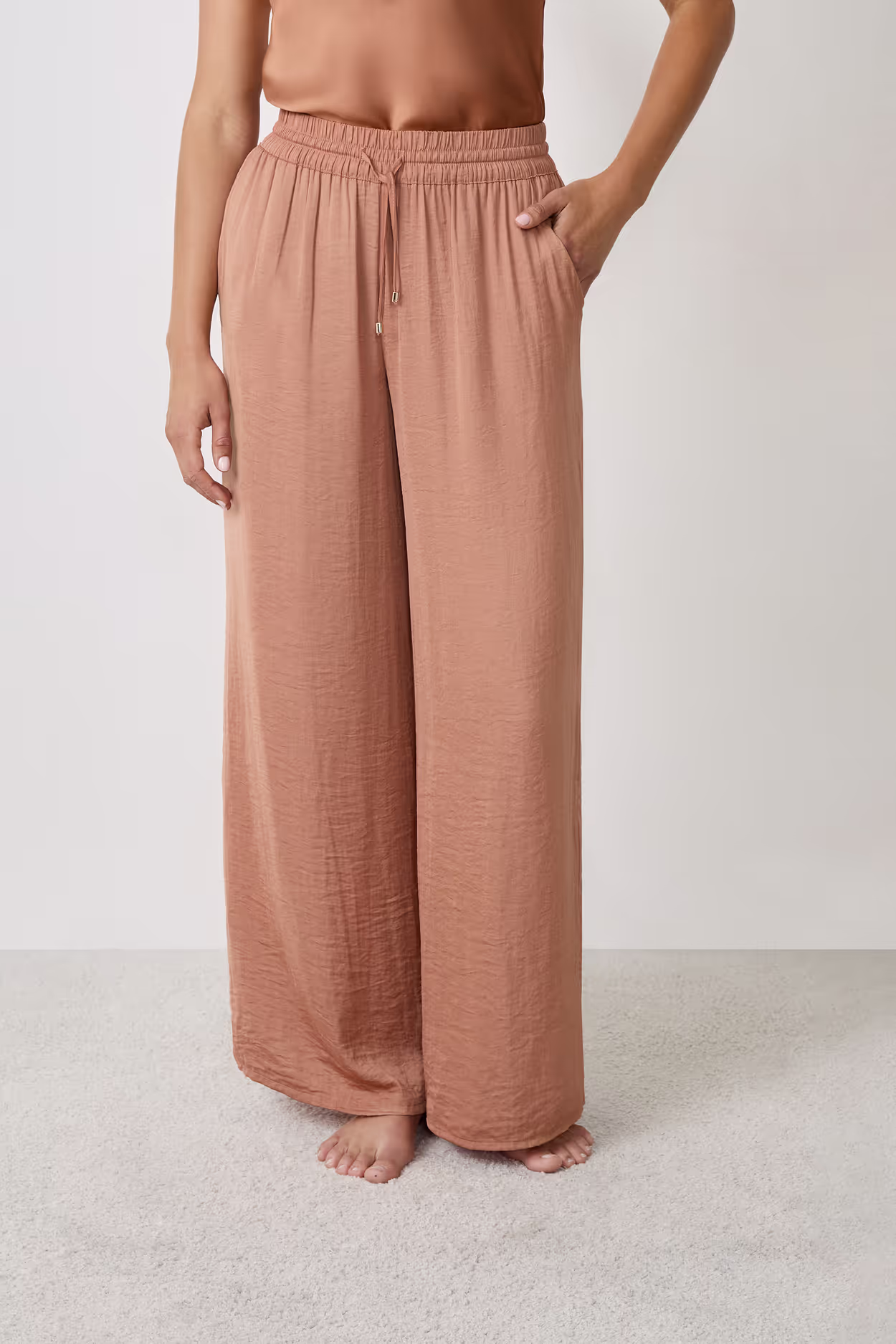 Wide-leg satin pants, Rose Blush.